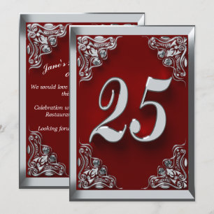 25:e födelsedagen Regal Silver Red Hälsning eller Inbjudningar