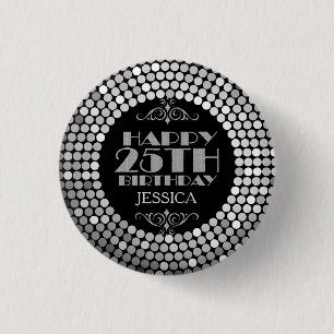 25:e födelsedagen vid Glamous Silver Glitter Lyckl Knapp