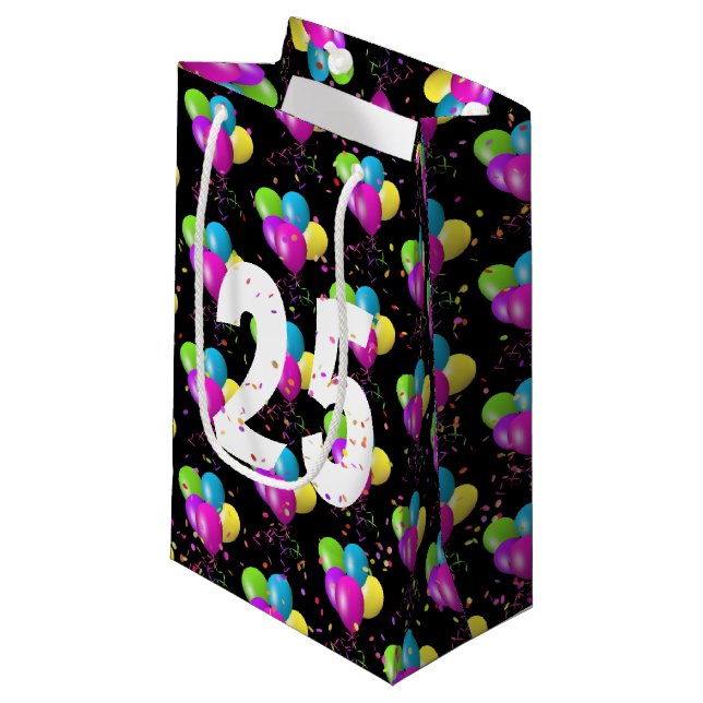 25:e födelsedagsbubblor och konfetti Small Gift-fa (Framsidan Vinklad)
