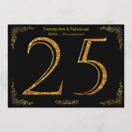 25:e Födelsedagsfesten,Gatsby styl,svart guld glit Inbjudningar