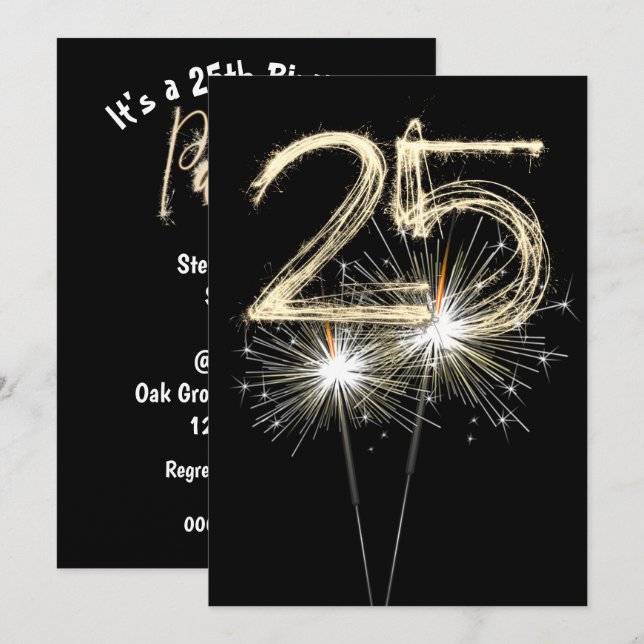 25:e Födelsedagsfestens miniatyrdiagram Inbjudningar (Fram/baksida)