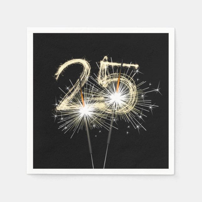 25:e Födelsedagsfestens miniatyrdiagram på svart Pappersservett (Framsidan)