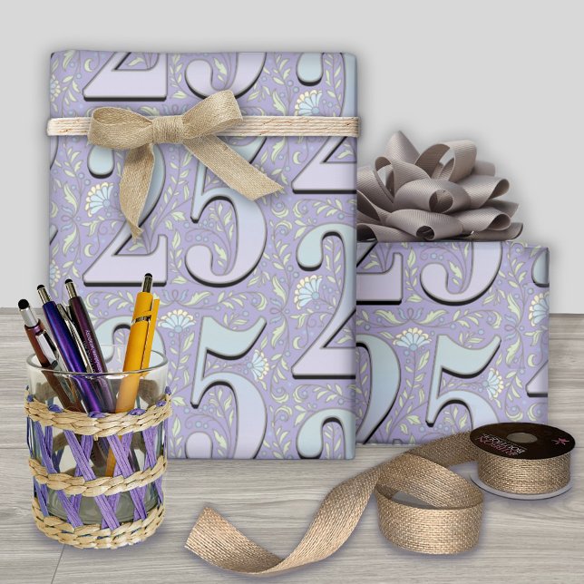 25:e födelsedagsfiligree-Blommigten Typografi Presentpapper (Skapare uppladdad)