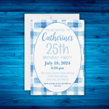 25:e födelsedagsinbjudan, Blue Gingham Mönster