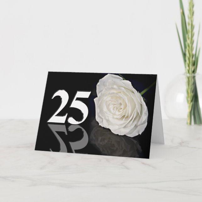 25:e födelsedagskortet med klassiskt vit ros kort (Framsida)