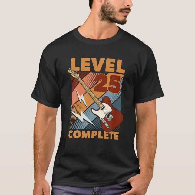 25:e födelsedagsnivån 25 Fullständig e-Guitar T Shirt (Framsida)