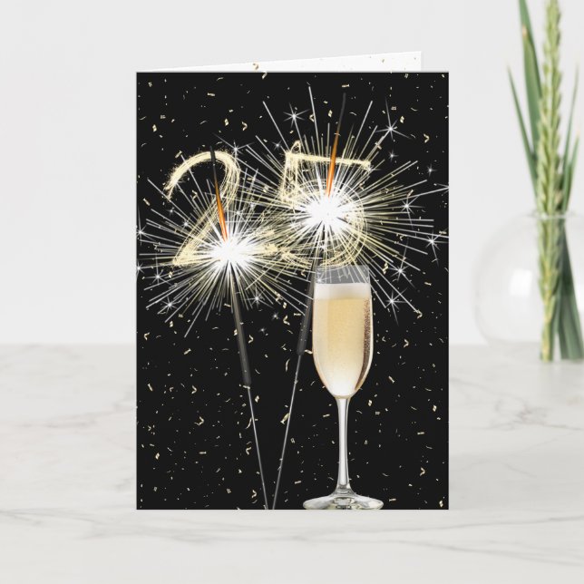 25:e födelsedagssparkler med vit Vin Kort (Framsida)