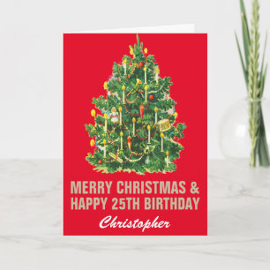 25:e Grattis på födelsedagen och God jul Red & Gul Kort