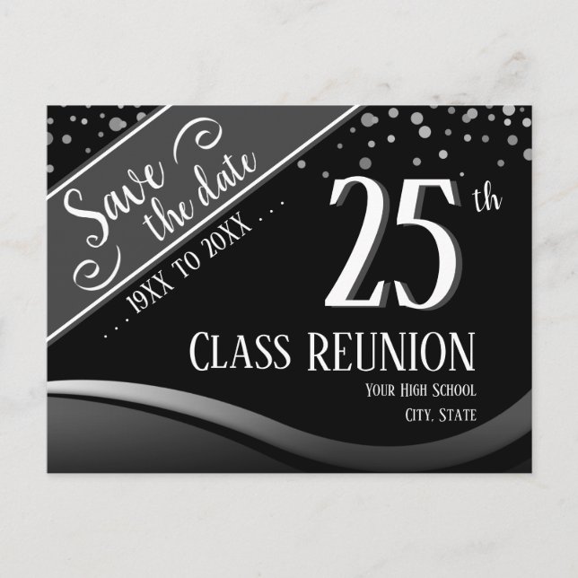 25:e klass Reunion, Elegant svart Meddelande Vykort (Framsida)