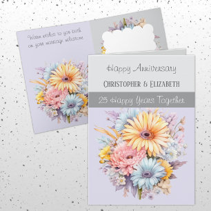 25:e Silver-årsdagen för blommor grått lila Kort