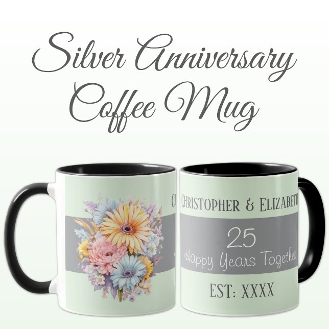 25:e silver-årsdagen för blommor i namn grönt mugg (Skapare uppladdad)