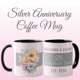 25:e silver-årsdagen för blommor namn rosa mugg