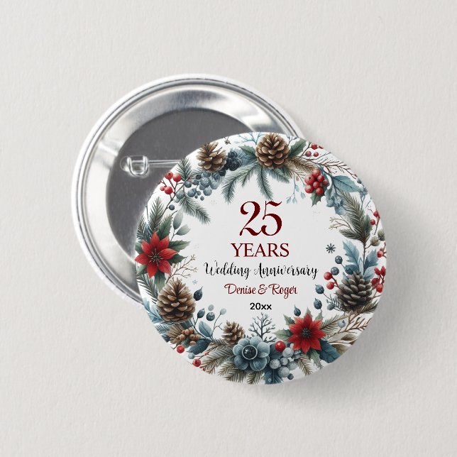 25:e Silver-årsdagen för Eleganten i Bröllop Knapp (Framsida & baksida)