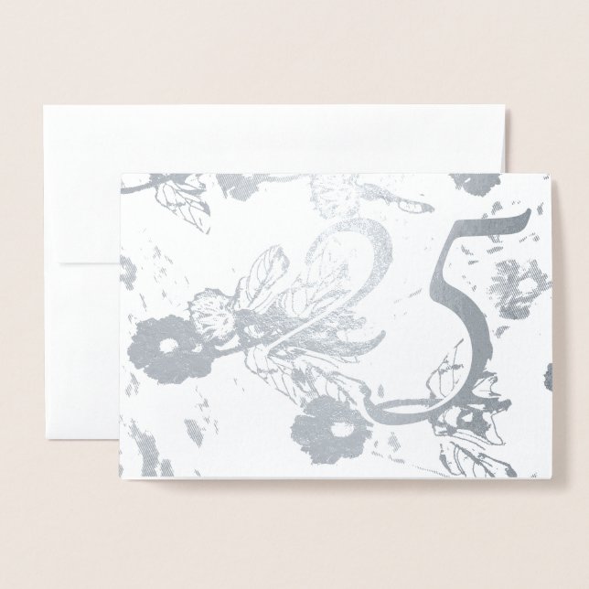 25:e Silver-årsdagen för inbjudan till Bröllop Folierat Kort (Framsida med kuvert)