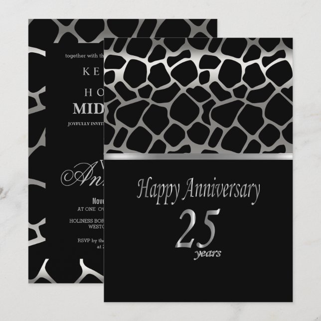 25:e Silver-årsdagen - Giraffe Mönster-inbjudan Inbjudningar (Fram/baksida)
