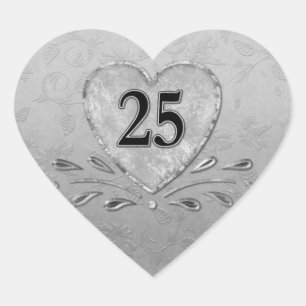 25:e Silver-årsdagen Heart Hjärtformat Klistermärke