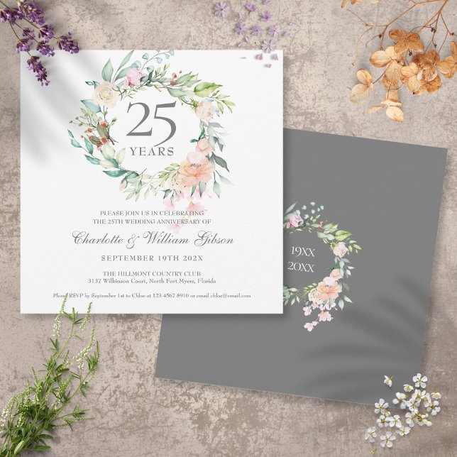 25:e Silver-årsdagen Ro Greenery Garland Inbjudningar (Skapare uppladdad)