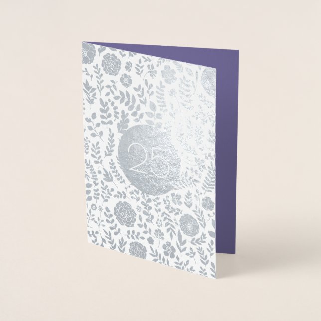 25:e Silver-årsjubileet Real Foil Greeting Card Folierat Kort (Framsida)
