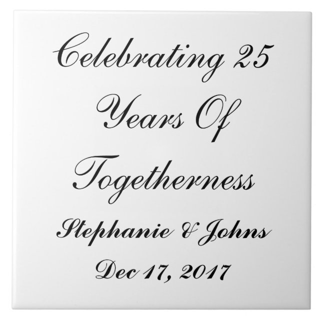 25:e Silver-Bröllop-årsdagen 25:e Anpassningsbarna Kakelplatta (Framsidan)