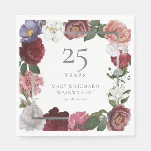 25:e Silver Bröllopsdag Country Rose Garden Pappersservett