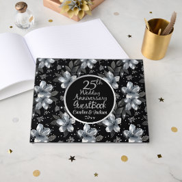 25:e Silver Glitter Blommiga Bröllopsjubileum Gästböcker