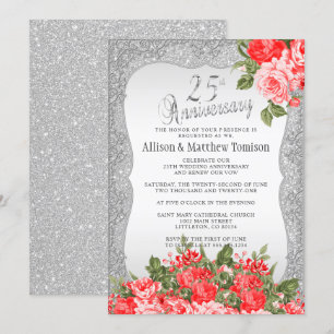 25:e Silver Glitter Bröllopsjubileum Gör-det-sjä Inbjudningar