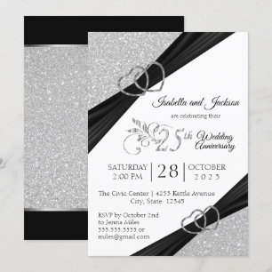 25:e Silverglitter bröllopsjubileum Inbjudningar