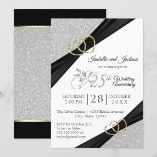 25:e Silverglitter och Guldhjärta-jubileum Inbjudningar