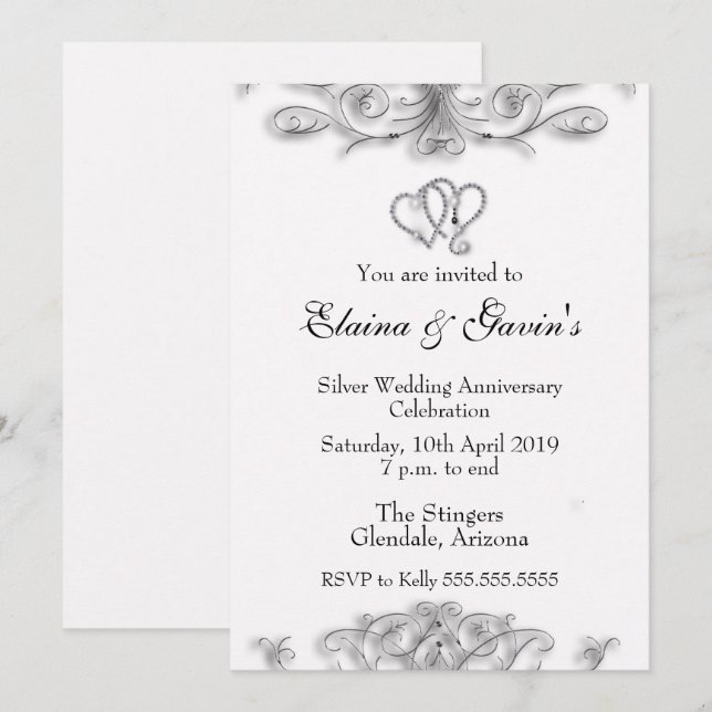 25:e silverjubileumsinbjudan inbjudningar (Fram/baksida)