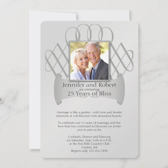 25:e Silverrulle Bröllopsjubileum Inbjudan (Framsida)