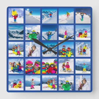 25 Foto Grid Kolla Dark Blue Fyrkantig Klocka