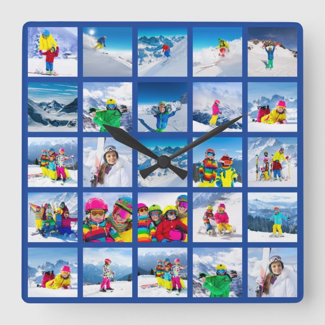 25 Foto Grid Kolla Dark Blue Fyrkantig Klocka (Framsida)