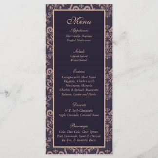 25 Lila Damask Snöre Bröllop Menu Meny