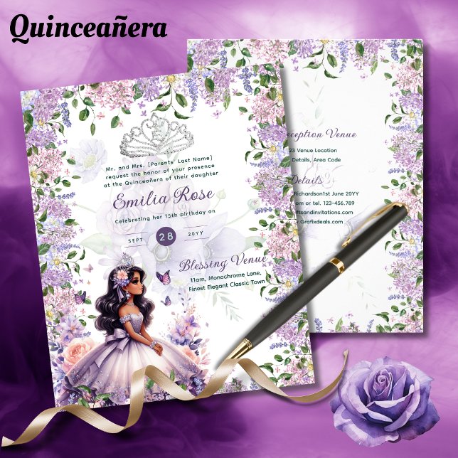 25 Lila Lilac Quinceanera Dress Blommigt Wisteria Flygblad (Skapare uppladdad)