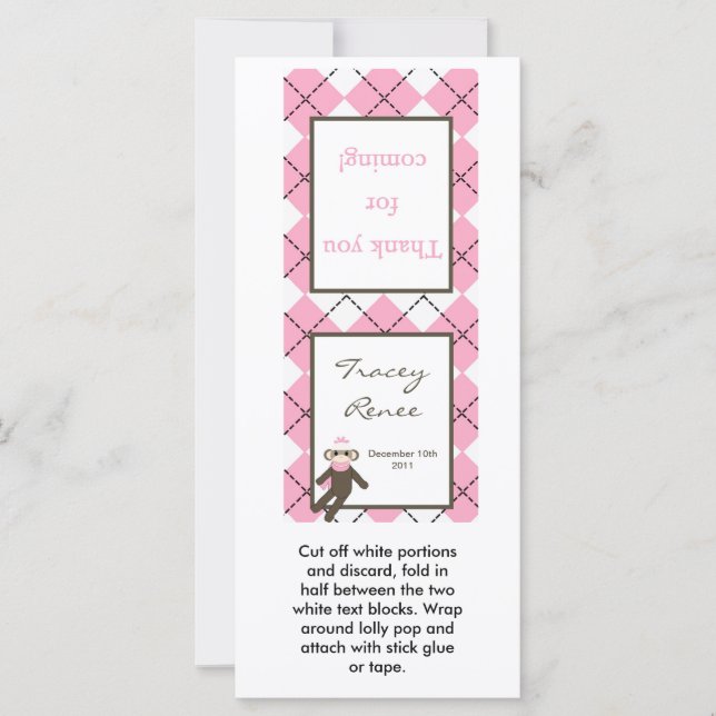 25 Lollipop Topper Rosa Argyle Sock monkey (Framsida)