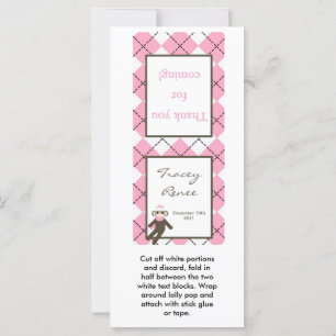 25 Lollipop Topper Rosa Argyle Sock monkey