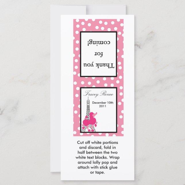 25 Lollipop Topper Rosa Pudel i Paris Eiffel (Framsida)