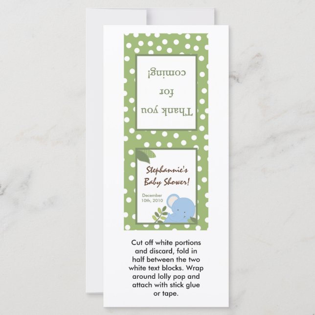 25 Lollipop Topper Safari Jungle Elephant Grönt (Framsida)