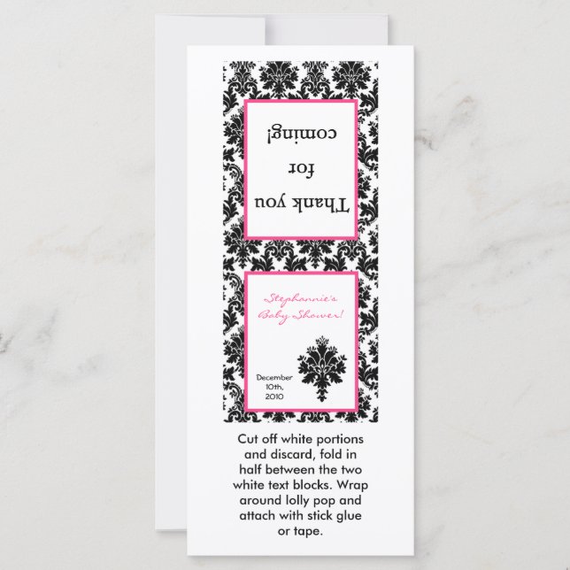 25 Lollipop Topper Shock rosa Black Damask (Framsida)