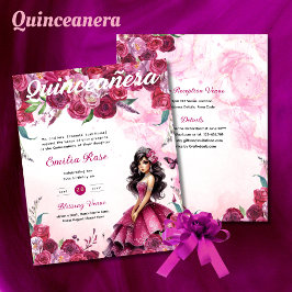 25 Magenta Rosa Quinceanera Dress Blommigt Papper Flygblad