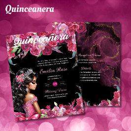 25 Magenta Rosa Quinceanera Dress Blommigt Papper Flygblad