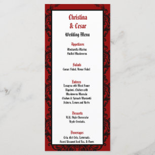 25 Menu Cards Crimson Red Ornate Embellution Rub Meny