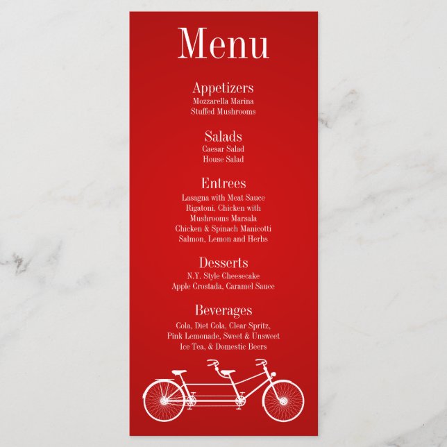 25 Menu-kort Viimsical Crimson Red Dubbla Bike Meny (Framsida)