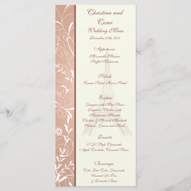 25 Menykort Blommigt Spiral i Paris Meny (Framsida)