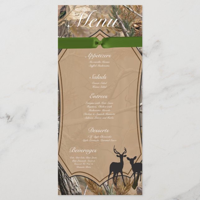 25 Menykort Hunters Camo Camoflauge Hjort Meny (Framsida)