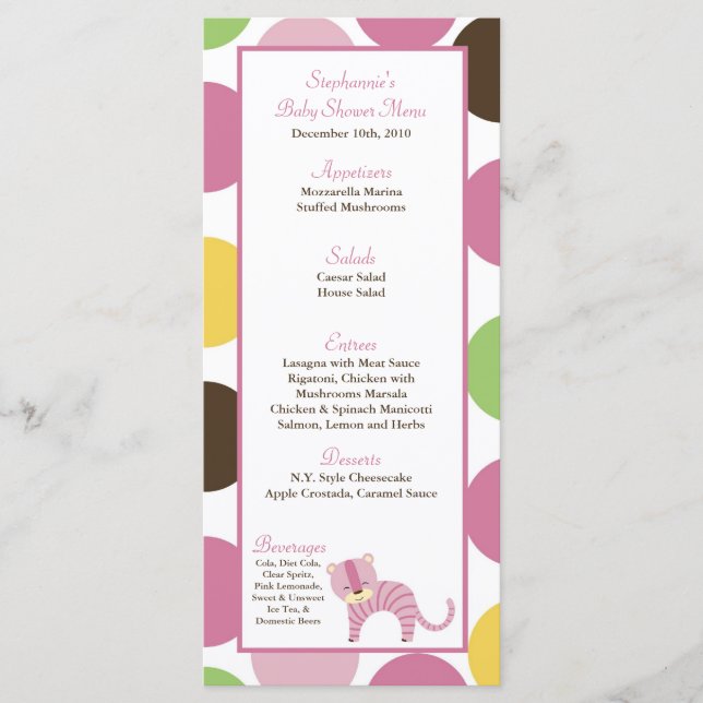 25 Menykort Jungle Queen Tiger Safari Zoo Animal Meny (Framsida)