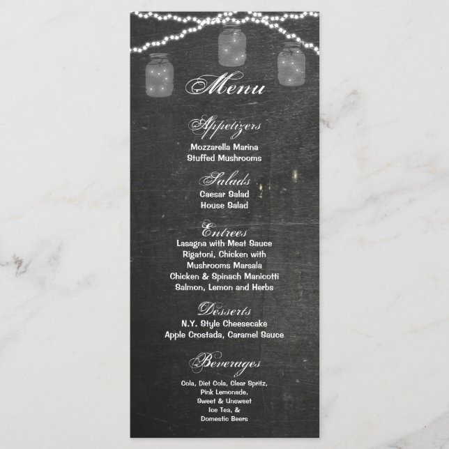 25 Menykort Mason Burk String Ljus Chalk Board Meny (Framsida)