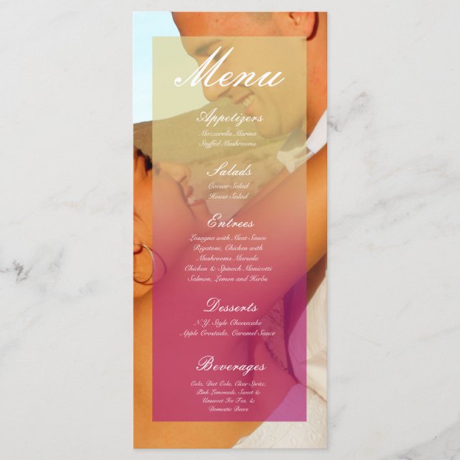25 Menykort Rosa Ombre Sunset Fade Rosa Tan Meny (Framsida)