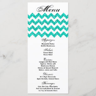 25 Menykort Teal Glitter Chevron Zig Zag Skriv ut Meny
