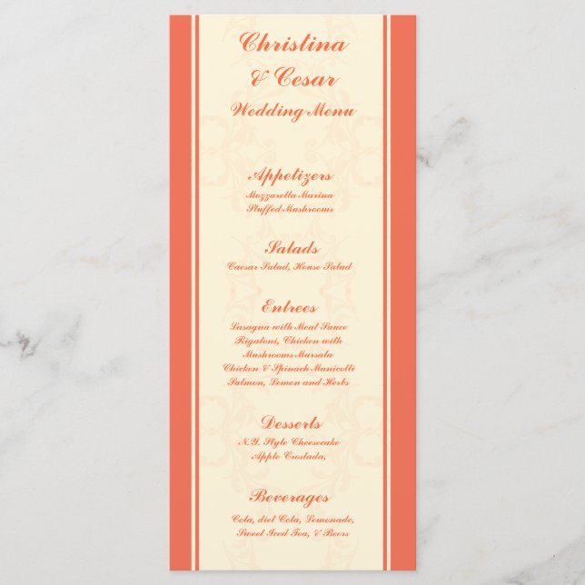 25-menykortets Elegant Pinkish/Peach Formal Scroll Meny (Framsida)